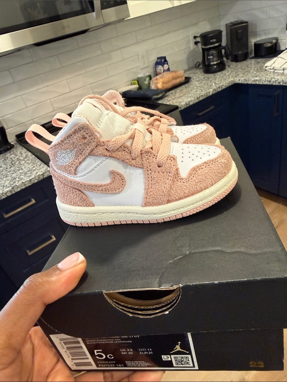 Toddler Pink and White Suede High-Top Jordans